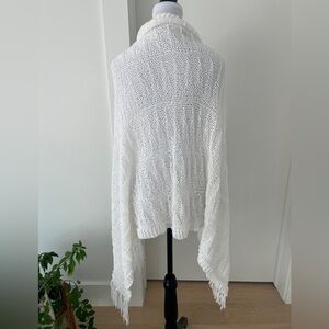 HANDMADE White Scarf Shawl Wrap Fringe Lacy Open Knit Coastal Travel Dainty Chic
